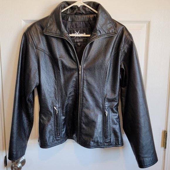 SOLD: VTG 90s Black Leather Maxima Medium Wilsons Zip Sexy Biker Retro Goth - Picture 3 of 10